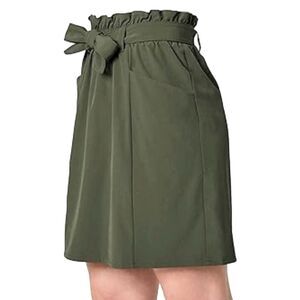 MONDETTA Paper Bag Waist Mini Skirt Women’s Medium Olive Green Bow Pockets.